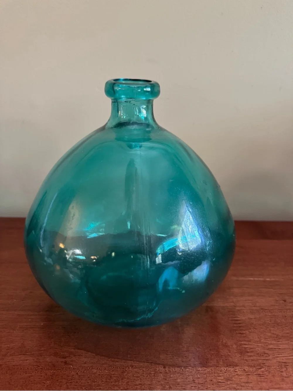 Set of 2 Blue-Green Glass Bottle Vases | Vintage Style Bud Vases | Coastal, Boho
